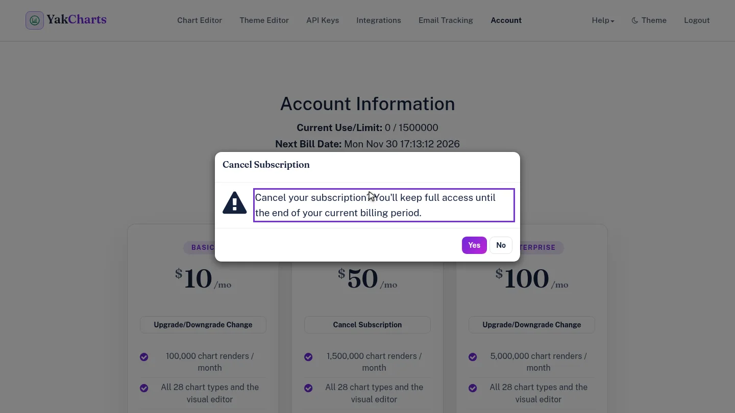 Cancel Subscription confirmation dialog