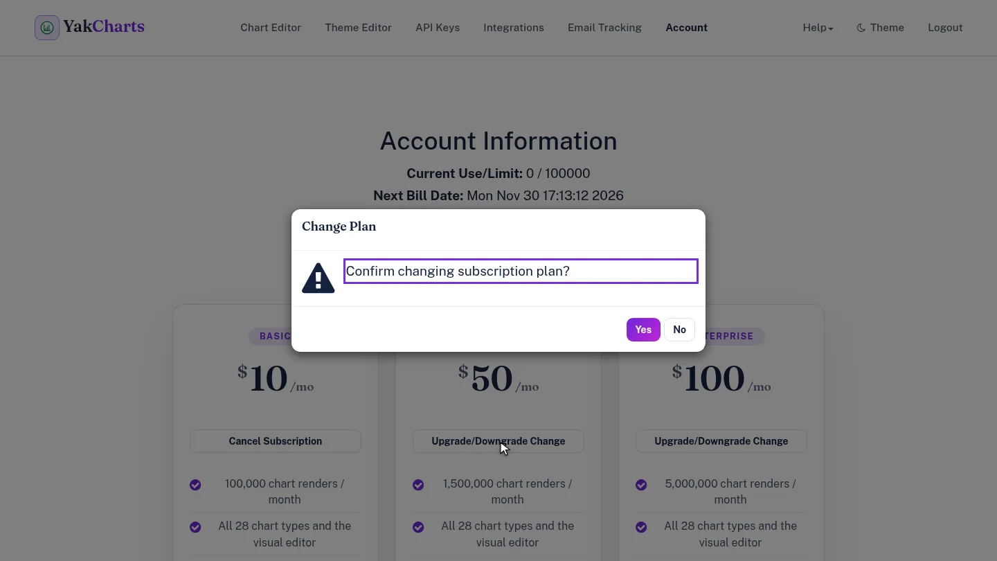 Change Plan confirmation dialog