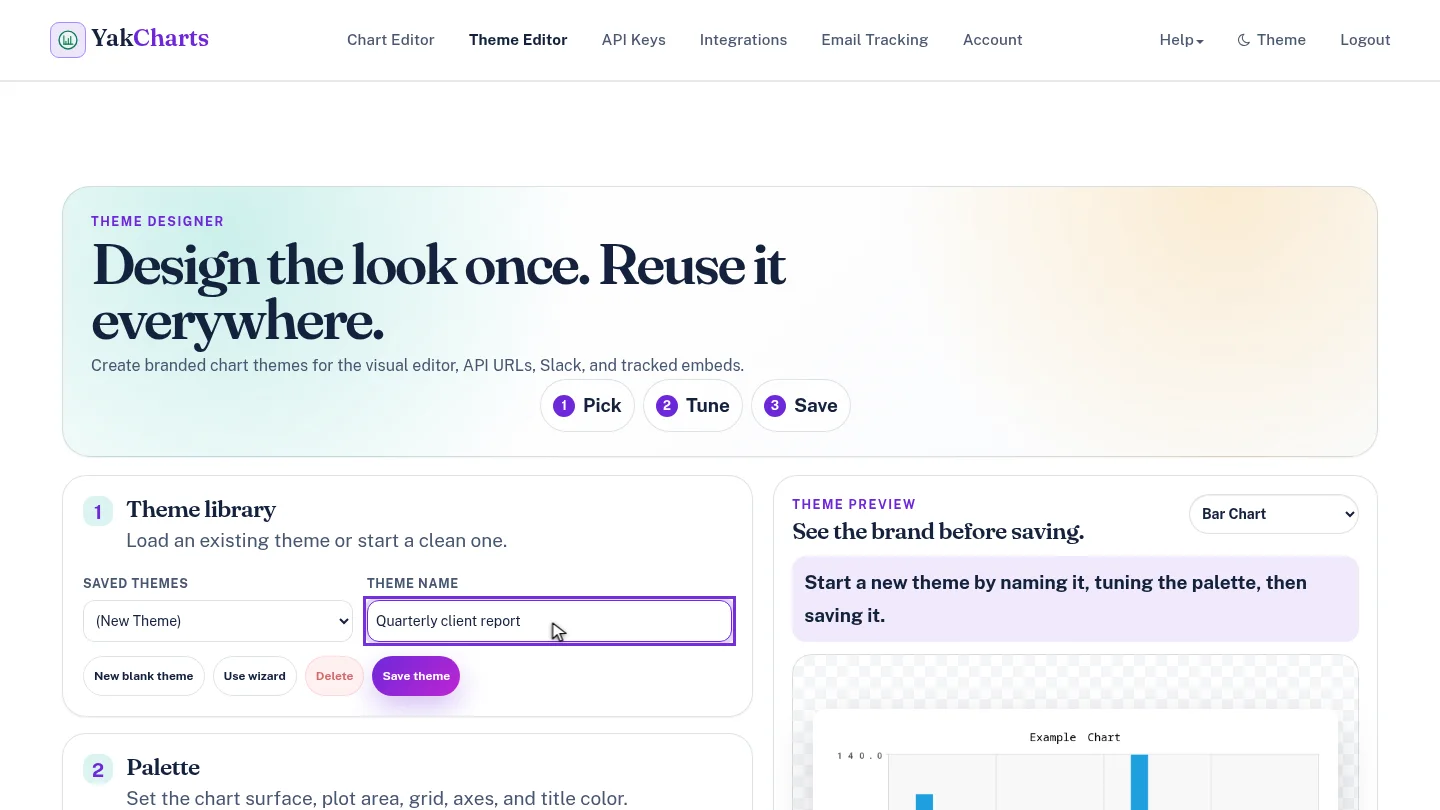 Theme Editor with the Theme name field filled in